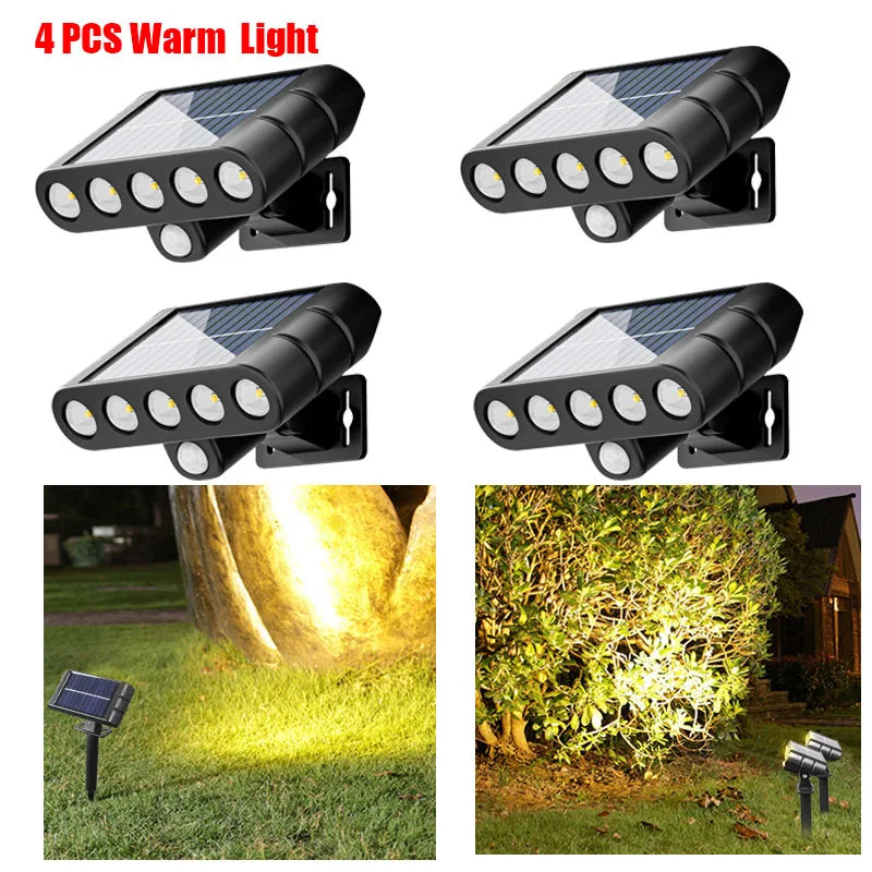 4PCS Solar Powered Outdoor Wall Light 3 Modes Security Lamp for Patio Garden Porch Fence Corridor Balcony 5 LED Bulbs Motion Sensor Solar Pathway