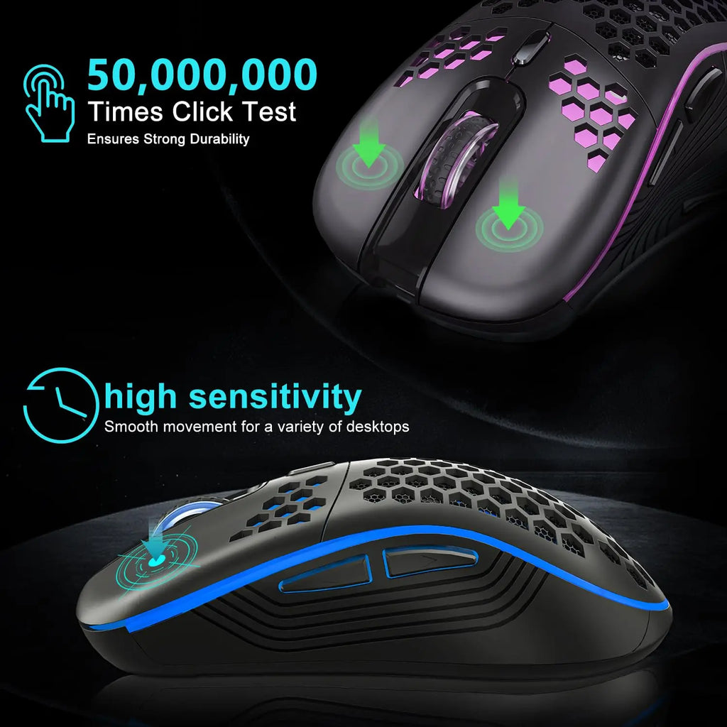2.4G Wireless Mouse Lightweight Honeycomb Design Rechargeable RGB Backlight Mouse with USB Receiver Adjustable DPI