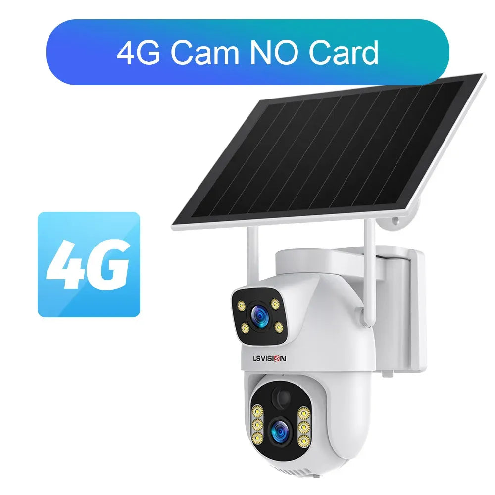 4G PTZ solar security camera with solar panel, white housing, no SD card