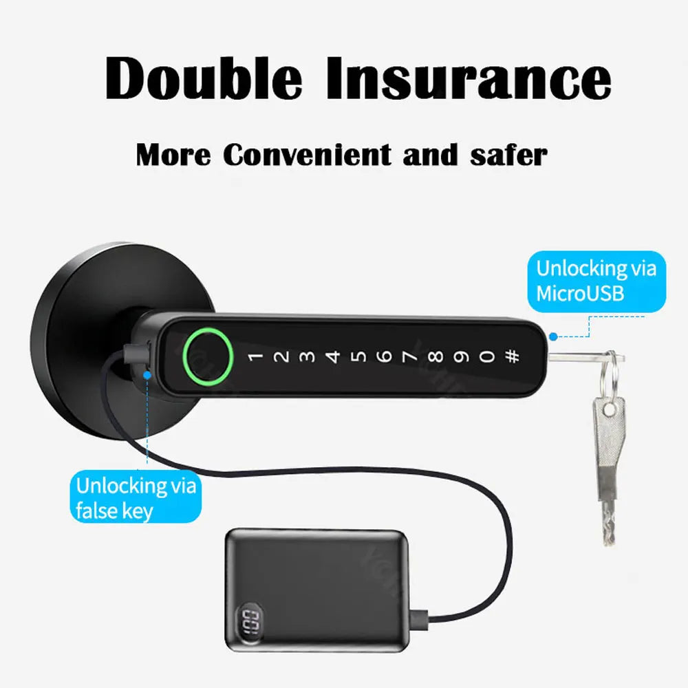 Tuya App Smart Digital Lock Handle with Fingerprint Password Key Card Unlocking Access Handle Lock for Room Home Security