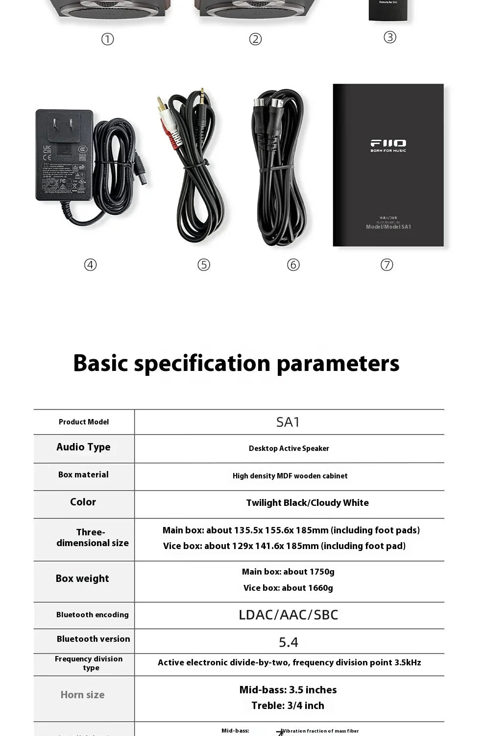 FiiO SA1 Active Speaker Desktop Bluetooth Speaker HIFI Sound Quality 31 Segment High-precision Lossless Customize PEQ LDAC APP