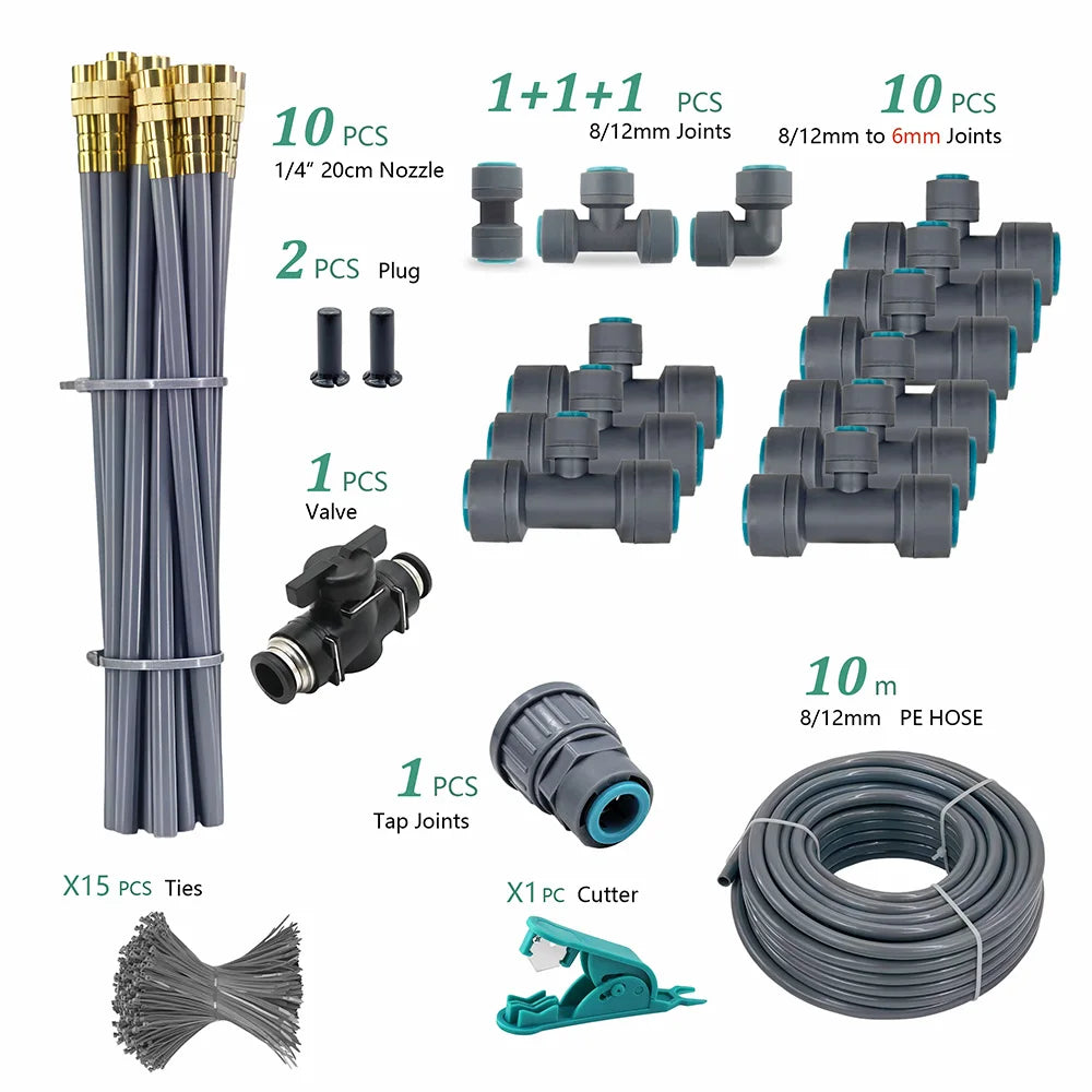 3/8" PE Hose Flexible 360° Bending Adjustable Atomization Nozzle Irrigation Set Quick Connection Garden Spray Watering System