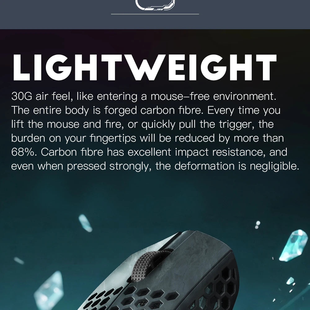 Darmoshark M5Air V2 Forged Carbon Fiber Gaming Mouse Wireless 8K Macro Mouse 30KDPI  Finger Grip Small Hand Mice 30g Lightweight