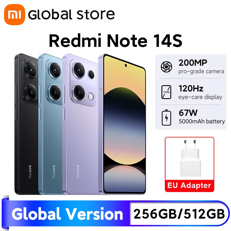 Xiaomi Redmi Note 14S Smartphone Global Version 120Hz 6.67" AMOLED Display MTK Helio G99 CPU 200MP Camera 67W Hyper Charge 5000m