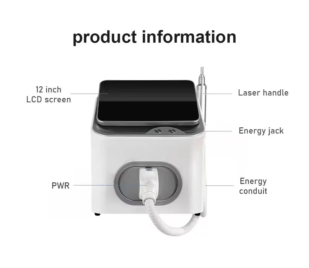 Portable 4000W Picosecond Laser tattoo removal machine with 12-inch LCD screen, laser handle, and energy conduit.