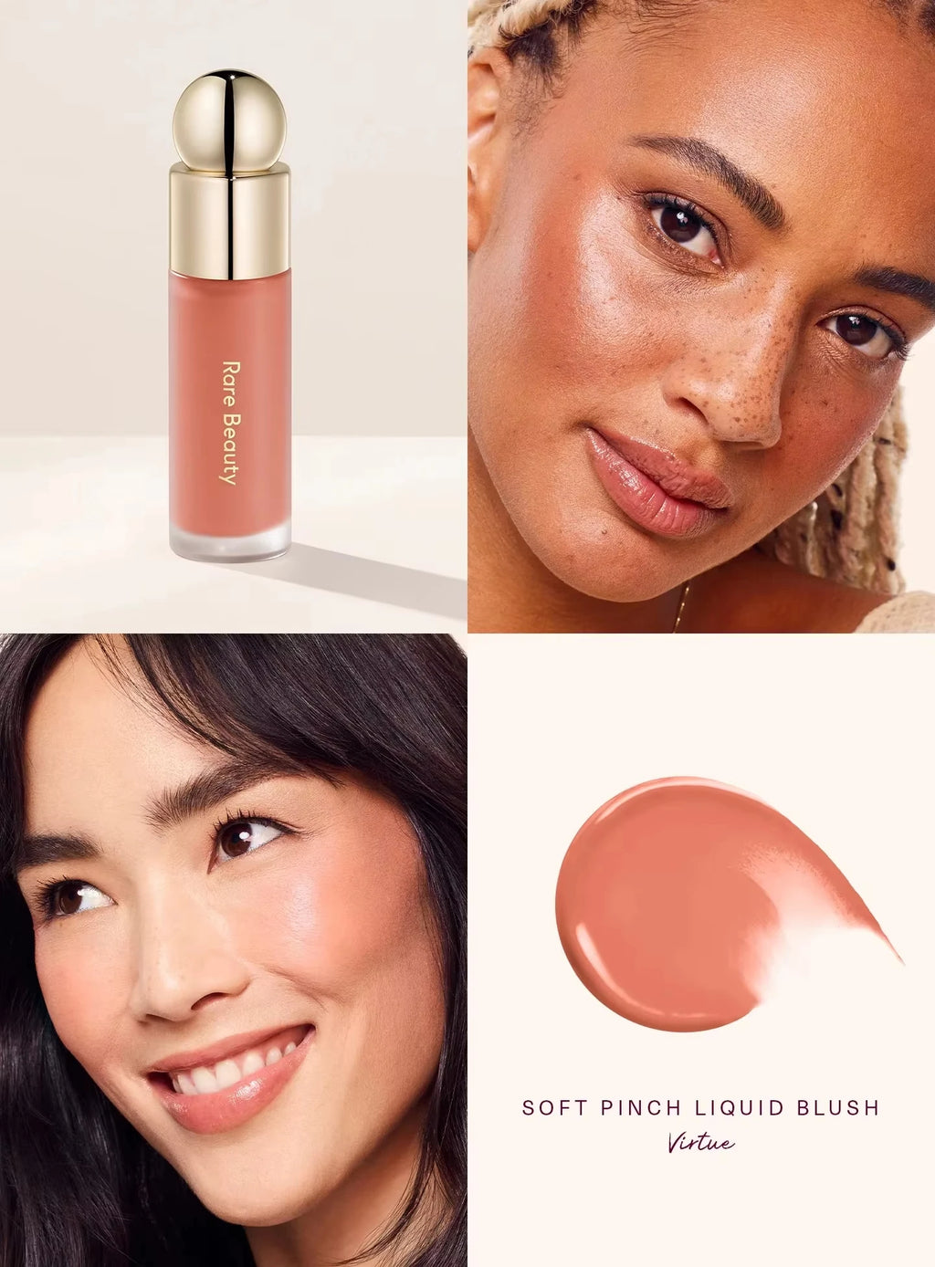 Tidesmit Rare Beauty style cream bronzer and liquid blush makeup texture close-up for face contouring