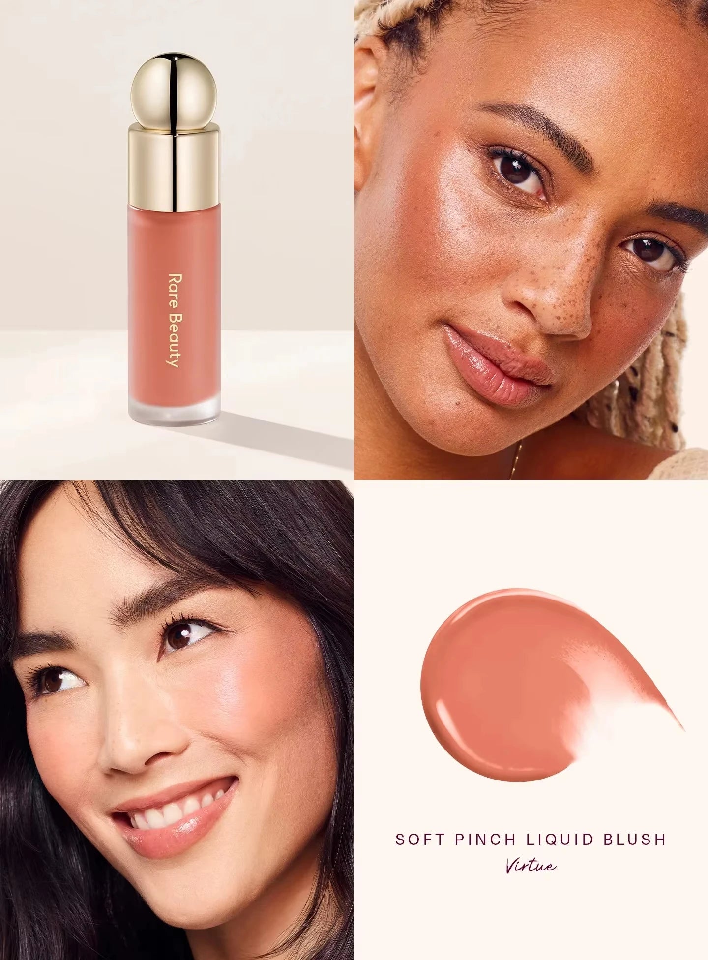 Tidesmit Rare Beauty style cream bronzer and liquid blush makeup texture close-up for face contouring