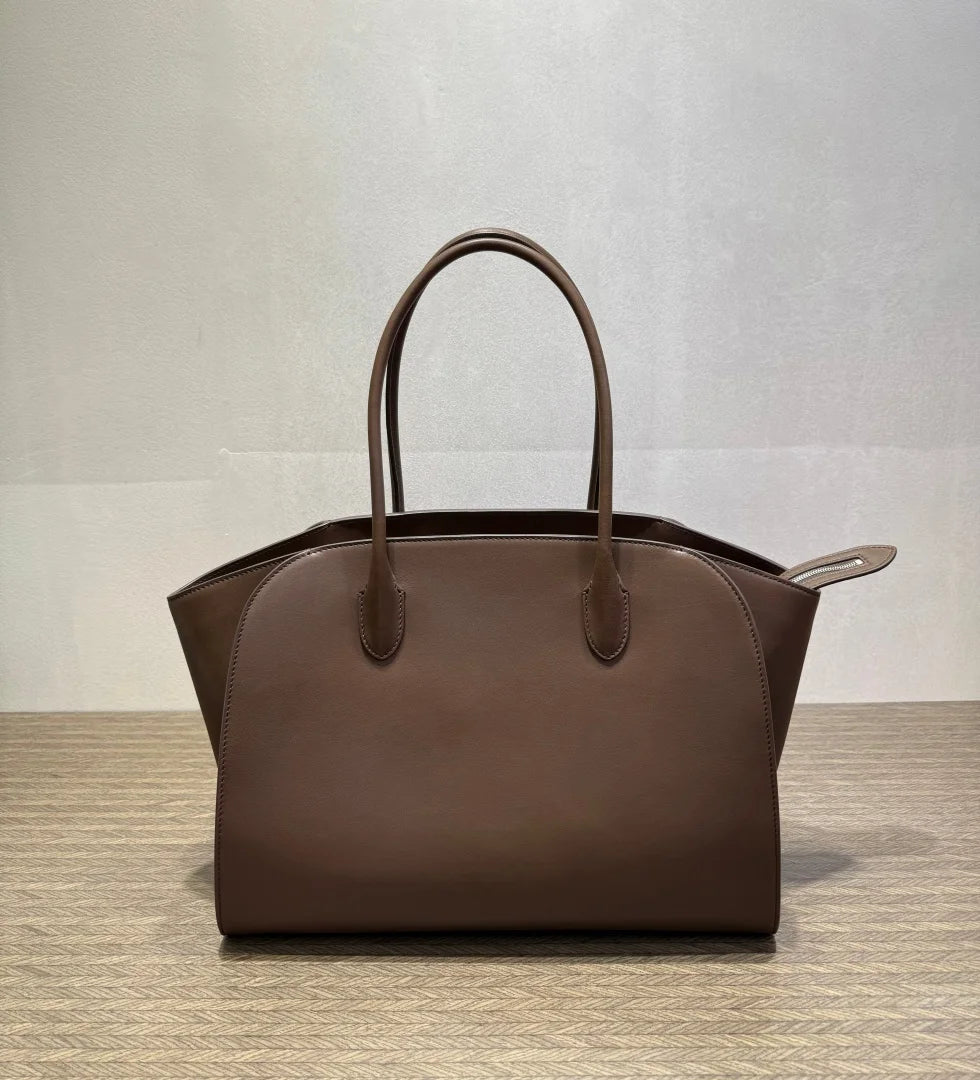 2026 high-quality genuine leather Marlo 12 inch 14 inch saddle leather tote bag, women's shoulder bag, high-end leather texture,