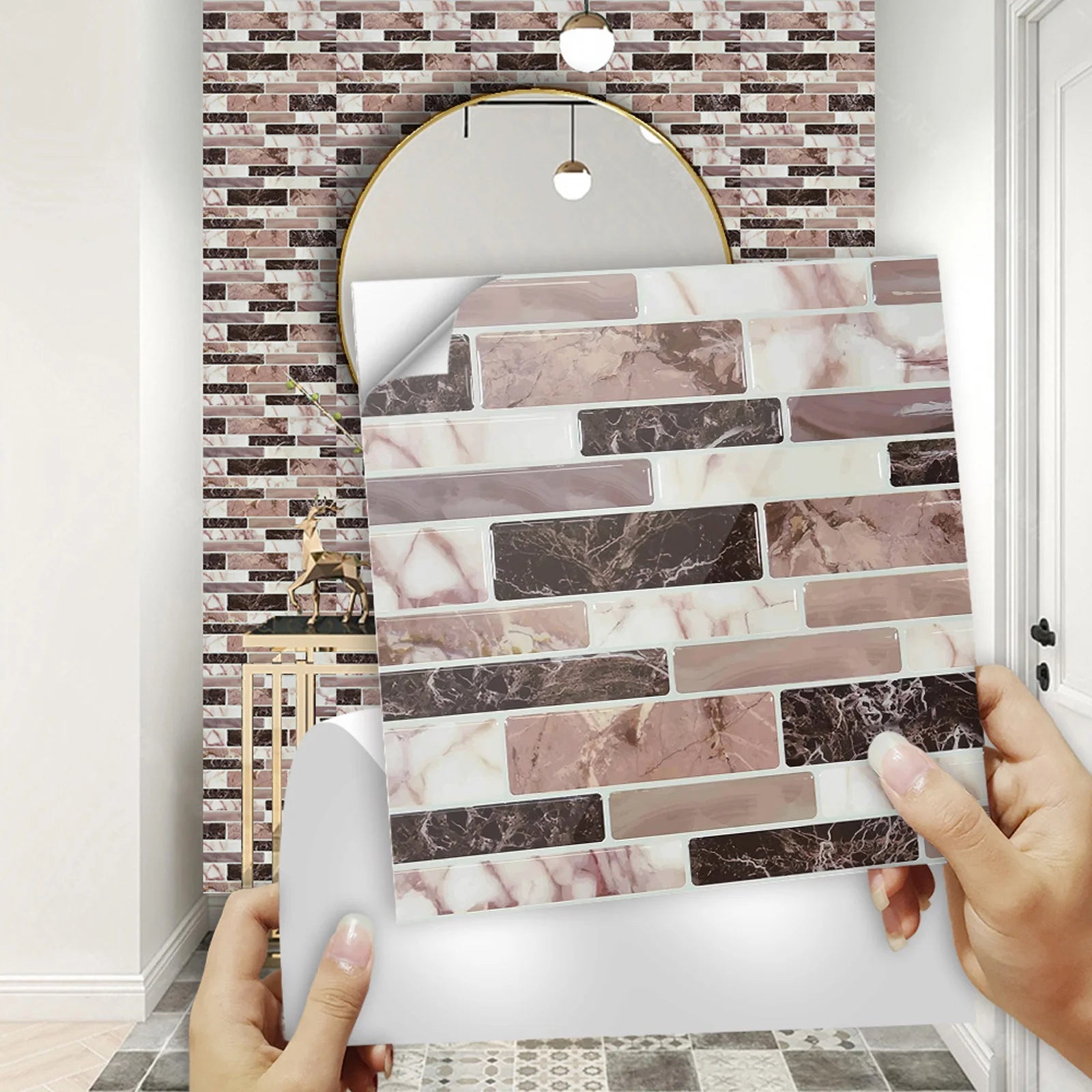 10pcs Self Adhesive Tiles Stickers Marble Mosaic Embossing Tile Stickers Kitchen Bathroom Waterproof  Wall Decals Decoration ﻿