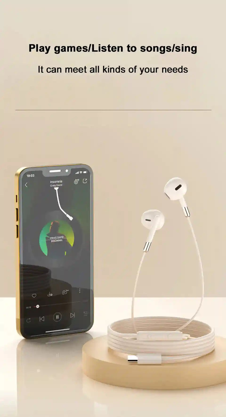 USB C Wired Headphones | HiFi Stereo Sound for Galaxy and iPhone Tidesmit