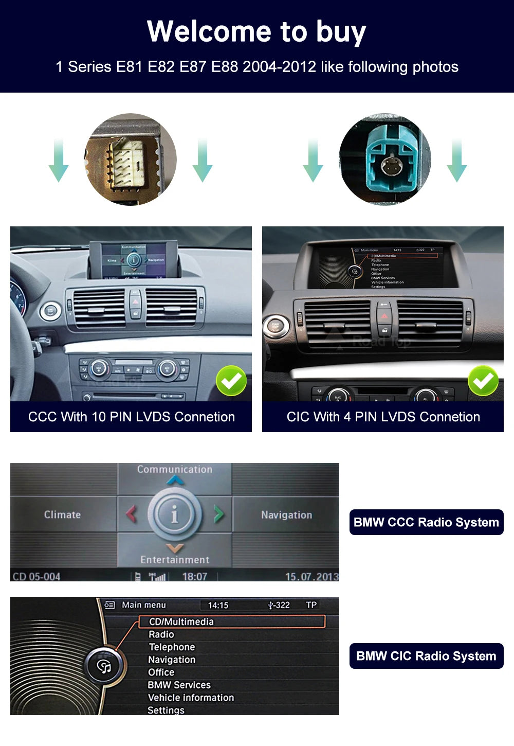 Wireless CarPlay Touch Display for BMW 1 Series E81 E87 CIC/CCC Tidesmit