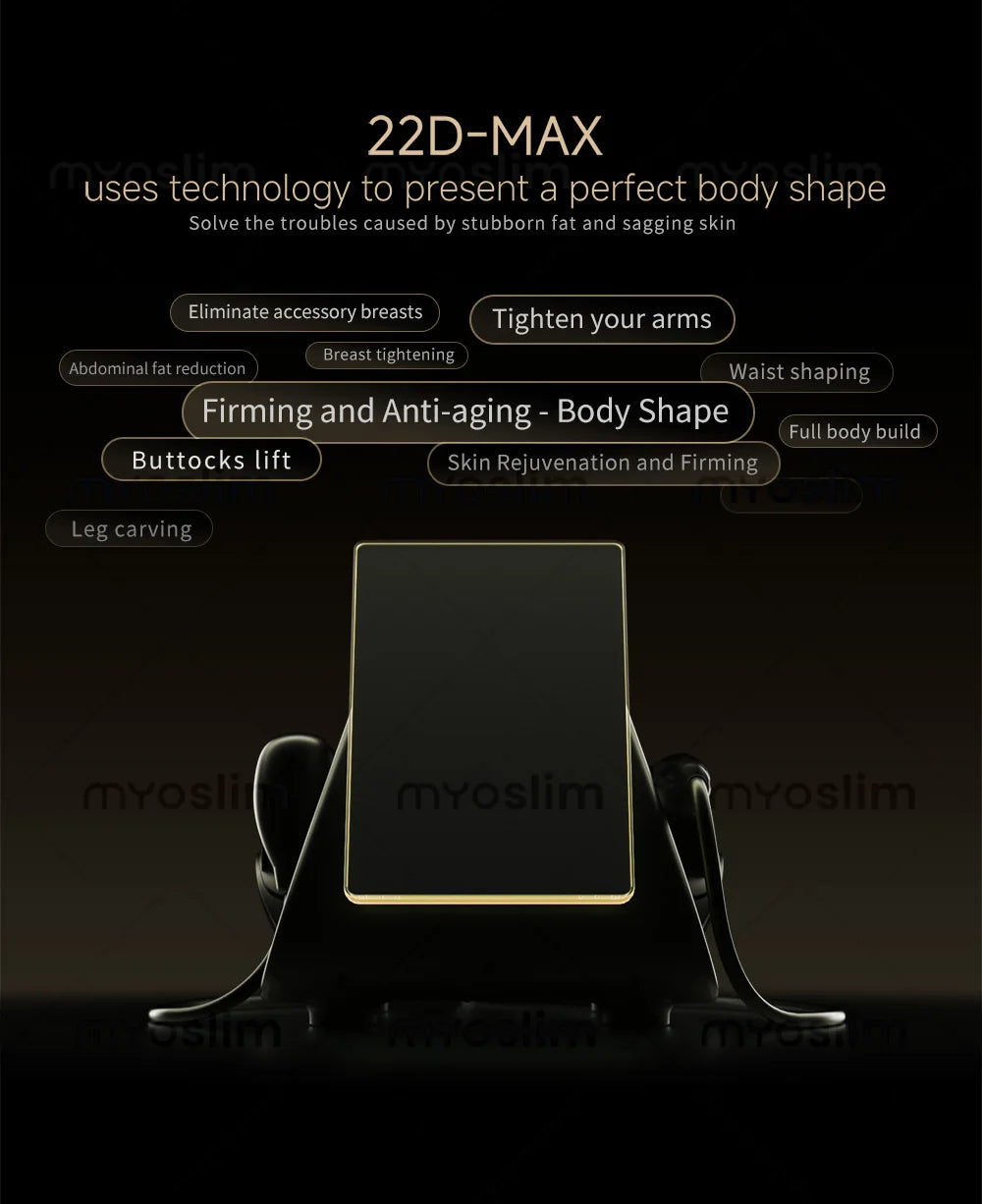 22D MAX HIFU beauty machine in black with gold trim for facial tightening, body slimming, and fat reduction treatment.