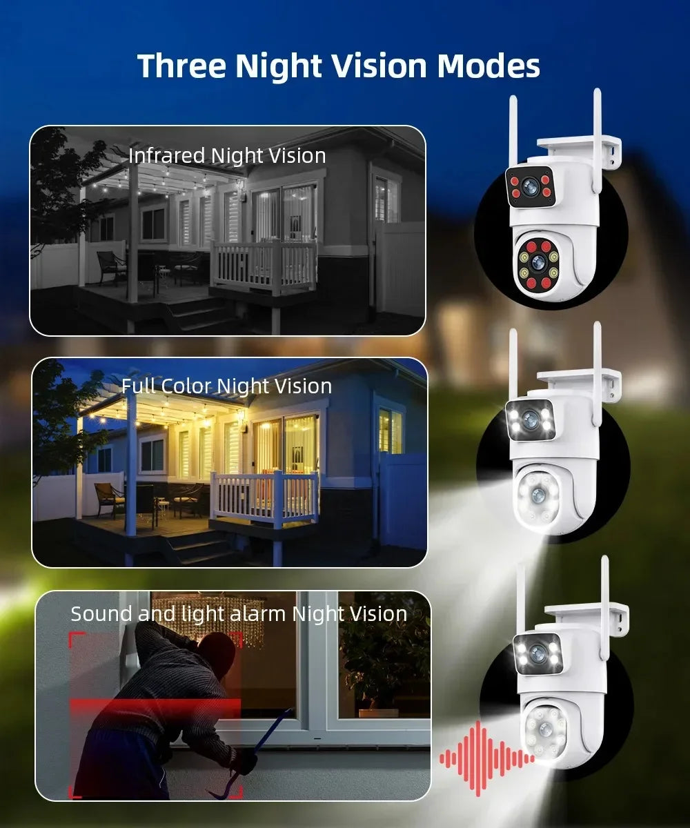 4K 8MP Tuya Dual Lens WIFI Camera PTZ Outdoor Dual Screen Ai Human Auto Tracking Security Camera Surveillance with Alexa Google