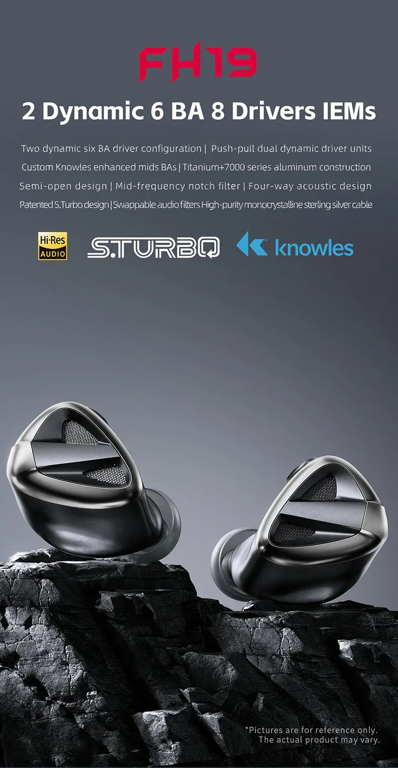 FiiO FH19 In-Ear Monitors 2DD+6BA Hybrid Audiophile Earphones by Tidesmit Tidesmit