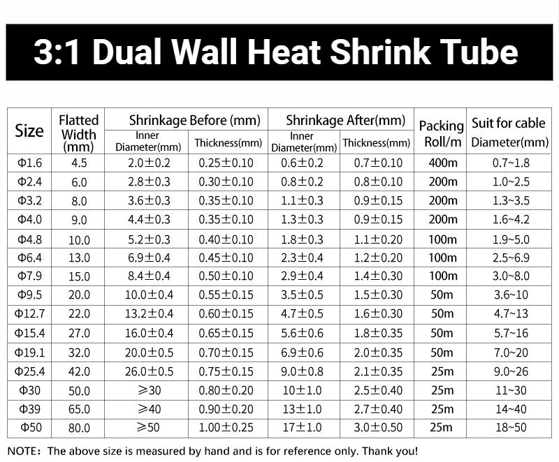 1~10m 3:1/4:1 Ratio With Glue Heat Shrink Tube ID 1.6mm - 50mm Adhesive Lined  Dual Wall Polyolefin ﻿Wrap Cable Protect Sleeve