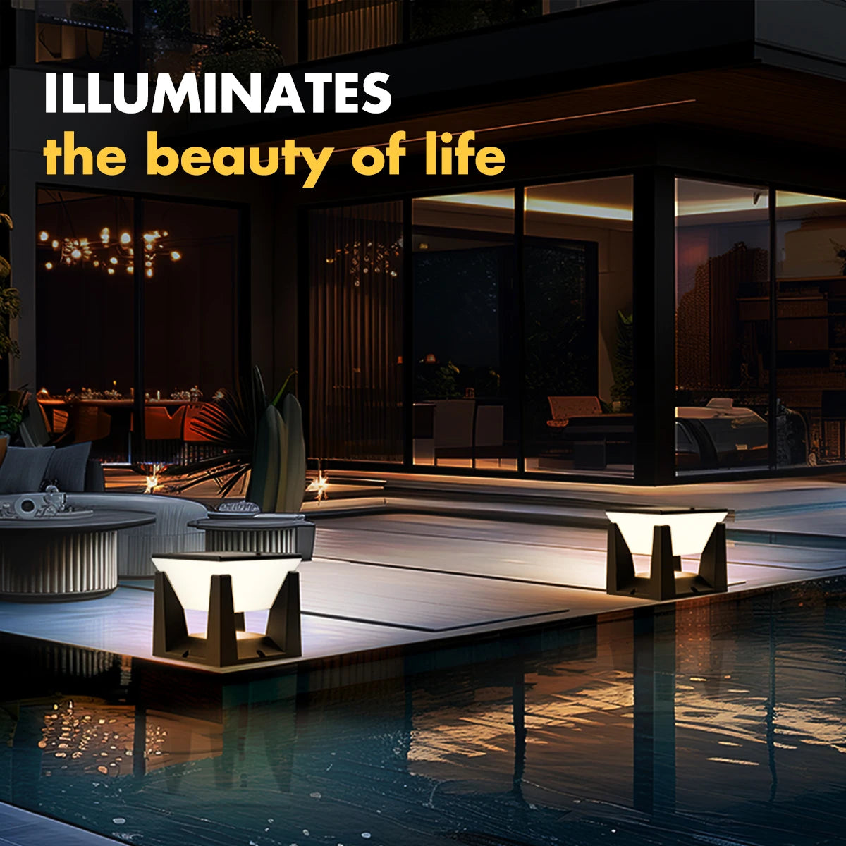 Solar Garden Lawn Decor Light Outdoor Solar Post Light Solar Pillar Column Light Modern LED Fence Deck Cap Lamp IP65 Waterproof