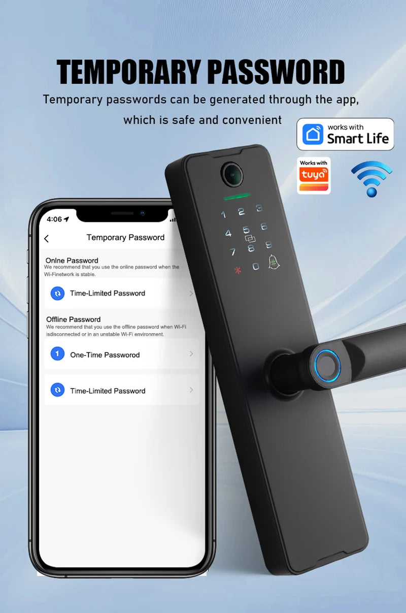 Tuya Wifi Fingerprint Smart Door Lock Digital Electronic Lock Remote Unlock Keyless Security Anti-theft Smart Home Hotel Office