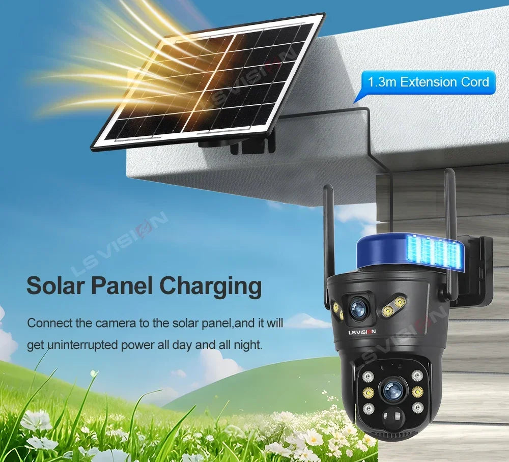 LS VISION Dual-Screen 4G/Wifi Outdoor Solar Camera Security 4K PIR Human Tracking CCTV Surveillance Camera V380 Pro Waterproof