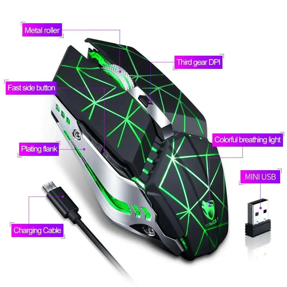 T-WOLF Thunderwolf Q15 Rechargeable Wireless Mouse RGB Glow Game Office Silent Laptop 2.4g Rechargeable Wireless Mouse