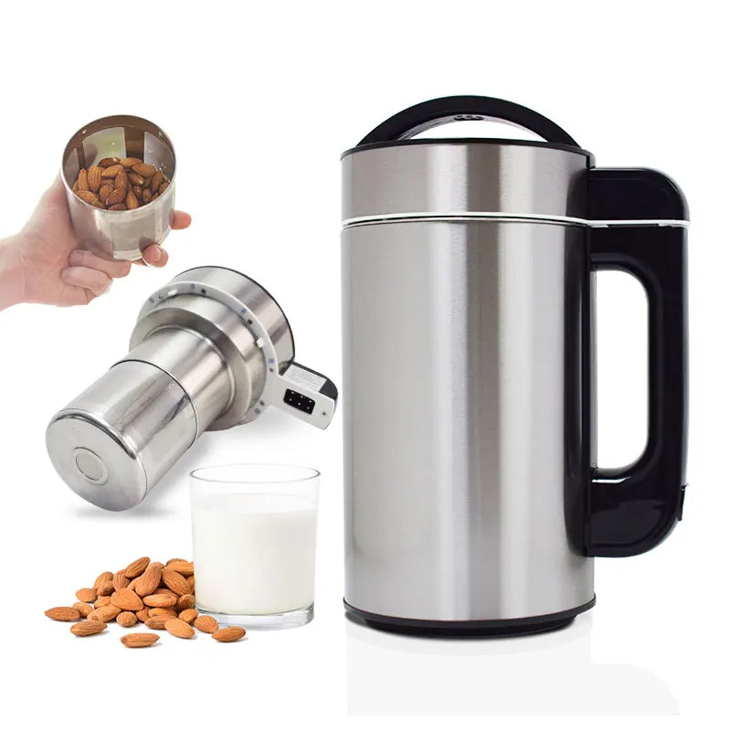 Stainless steel electric cooker with black handle, plus inner pot and cups