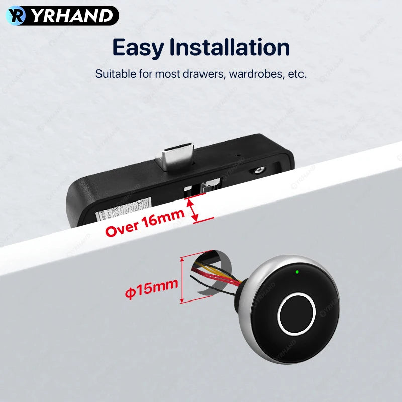 YRHAND Fingerprint Drawer fingerprint battery Cabinet lock Keyless electronic Smart wireless locker Lock for home and office