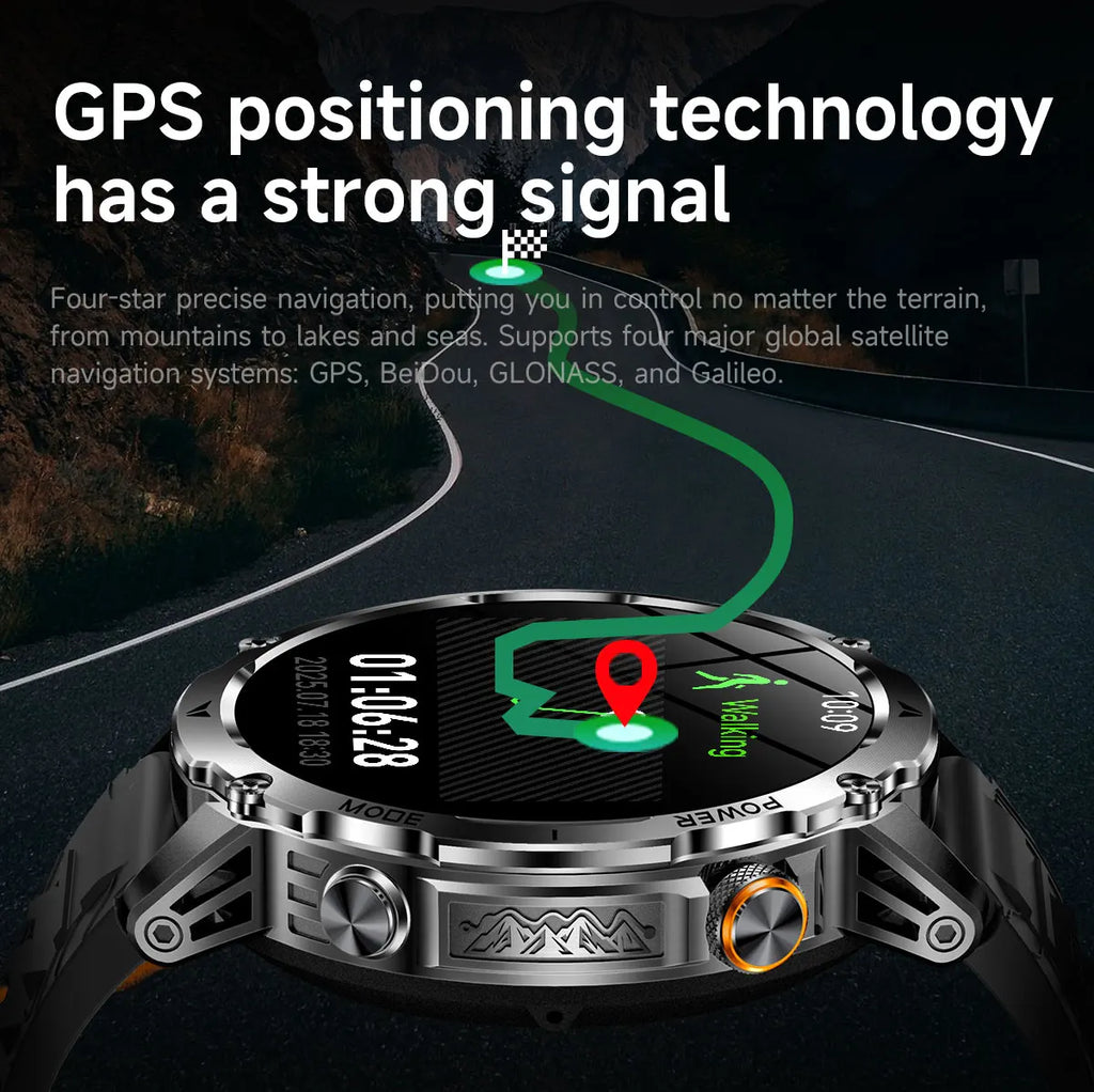 GPS Outdoor Military Smart Watch Men 1100mAh Large Battery Flashlight+SOS COMPASS Bluetooth Call 10ATM Waterproof Sports Watches