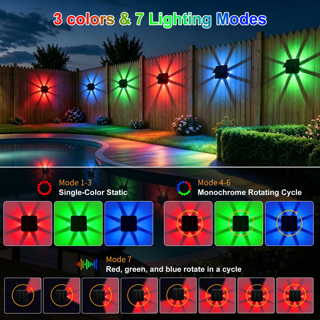 RGB Solar LED Wall Light 8 LEDs Up Down Lighting Waterproof Outdoor Garden Courtyard Decoration Lamp