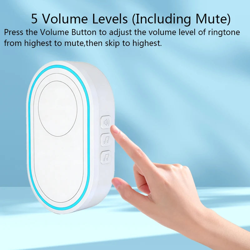 Wireless White Doorbell Waterproof Welcome Chime Home Door Bell Intelligent 39 Songs Smart Alarm With Battery For Store Hotel