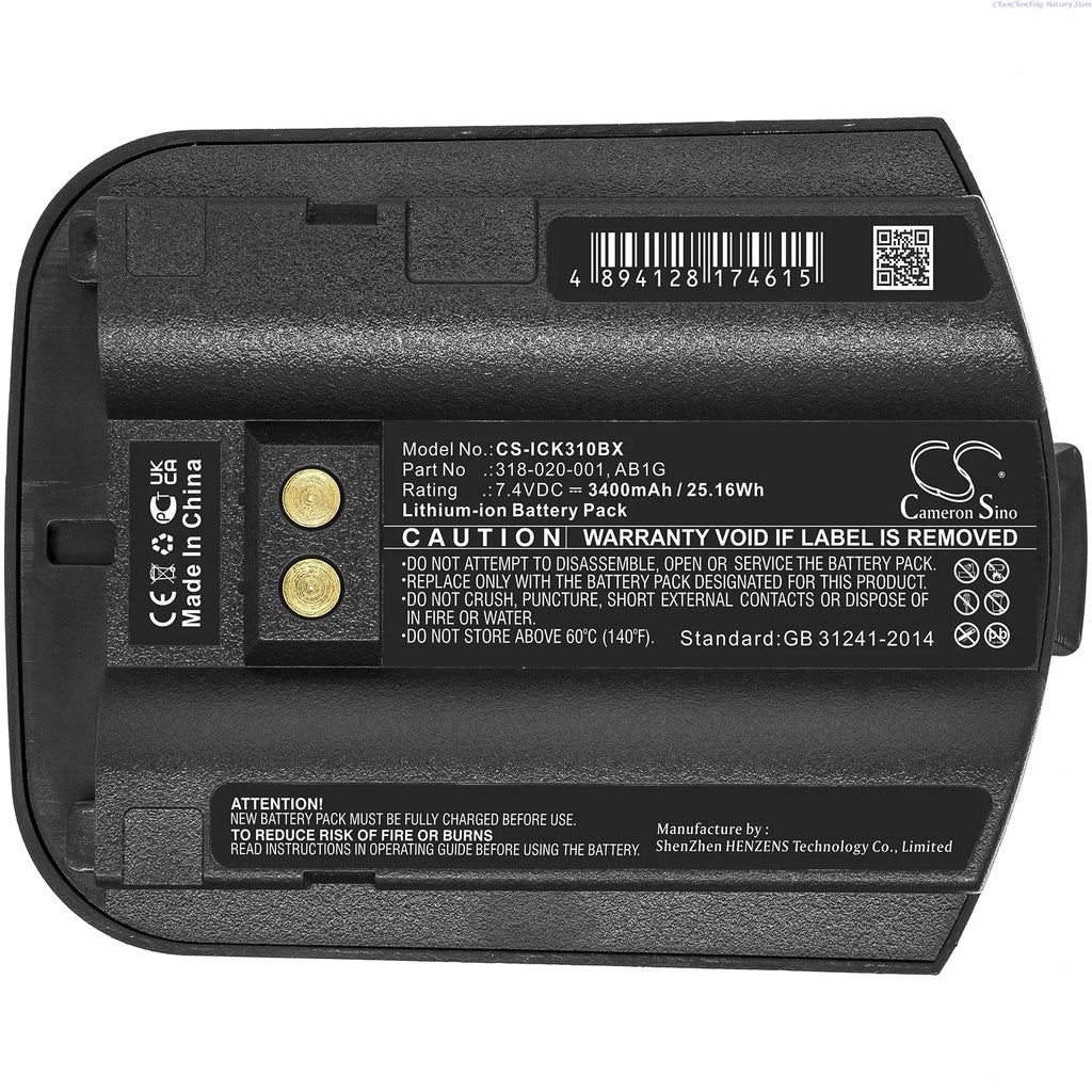 7.4V barcode scanner battery, black shell, 3400mAh label