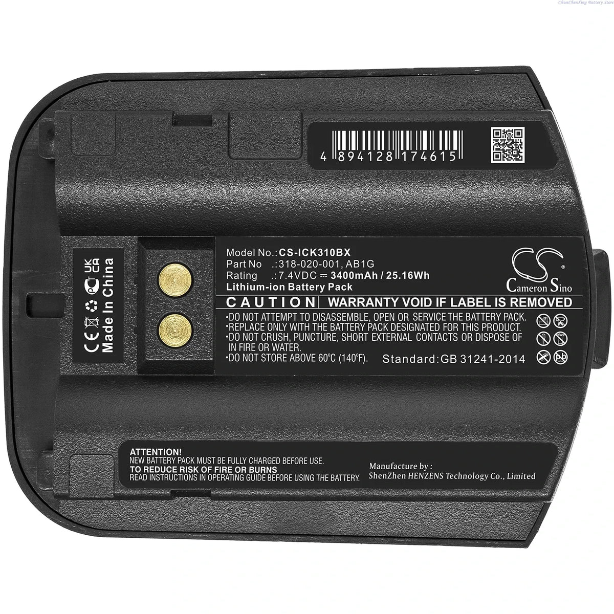 7.4V barcode scanner battery, black shell, 3400mAh label