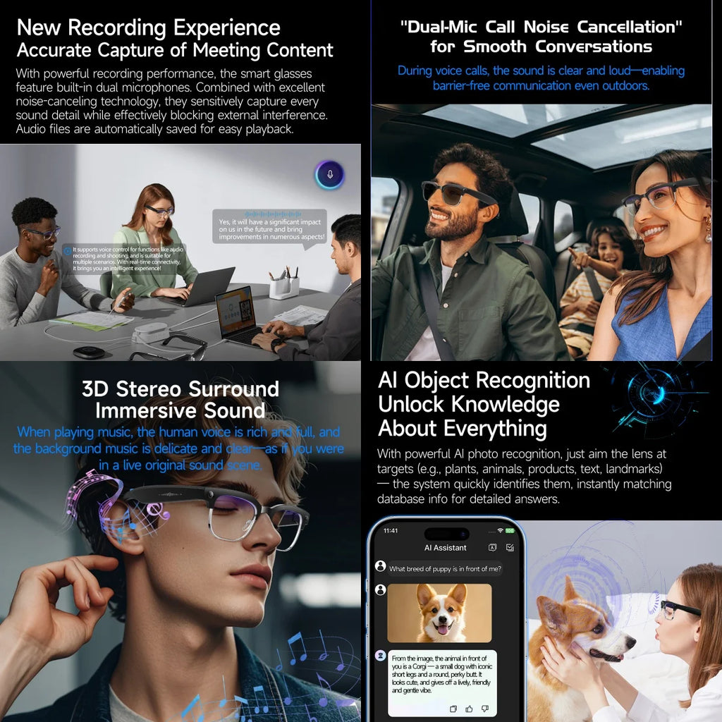 Smart Bluetooth Glasses with AI Camera and Live Translation - Tidesmit Tidesmit