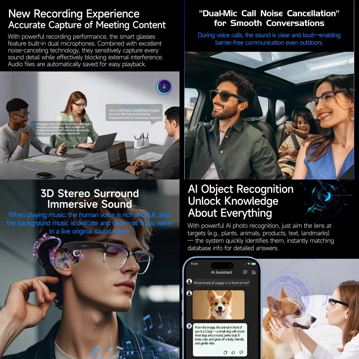 AI Smart Glasses with 8K Camera - Black Bluetooth Mixed Reality Headset Tidesmit