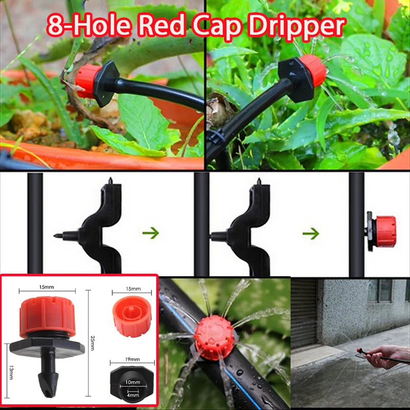 ZK Water Saving Drip Irrigation Kit, 8-Hole Drip Atomizing Nozzle, 4/7 Tubing, C Y Stake for Garden Farm Multi-Scenario Watering
