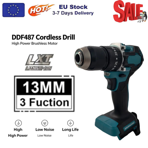 18V brushless cordless drill driver with teal/black body and 13mm keyless chuck