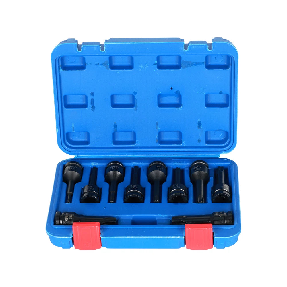 Podofo 10Pcs Hex Allen Torx Impact Socket Bit Set 1/2 Inch Drive T20 T25 T30 T80 with Tool Box for Car Garage Repair