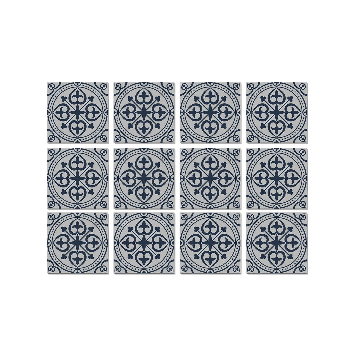 Peel-and-stick Moroccan tile stickers set, 15x15cm, light blue circular pattern