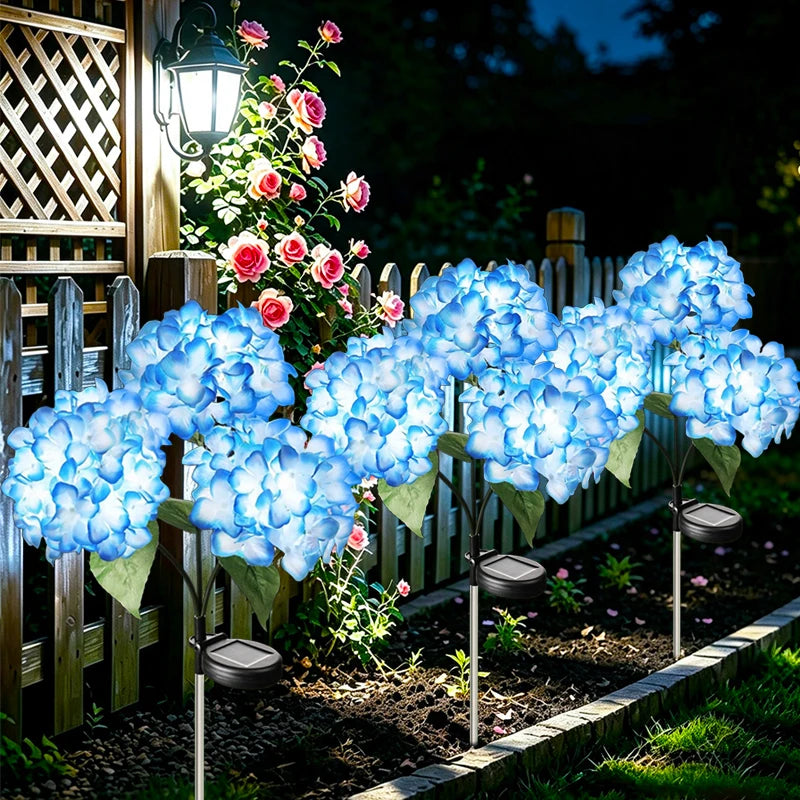 Solar Garden Lights Outdoor Blue Hydrangea Flower Pathway Light for Yard  Garden Lawn Decoration