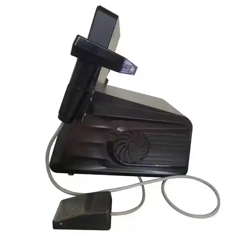 Black 3-in-1 multifunctional vertical crystallite facial beauty machine with handpiece, pedal, and cooling fan design.