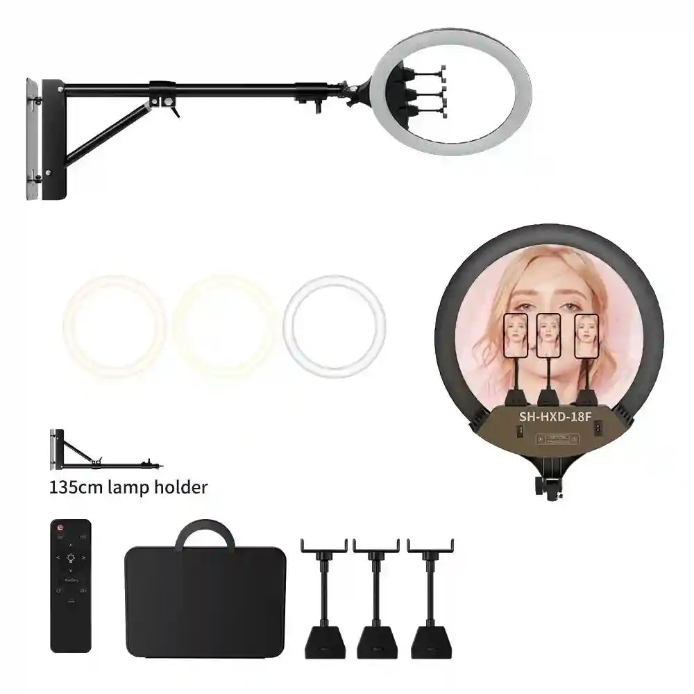 18 Inch LED Ring Light with Adjustable Tripod Stand for Content Creation 135cm Bracelet Kit Tidesmit