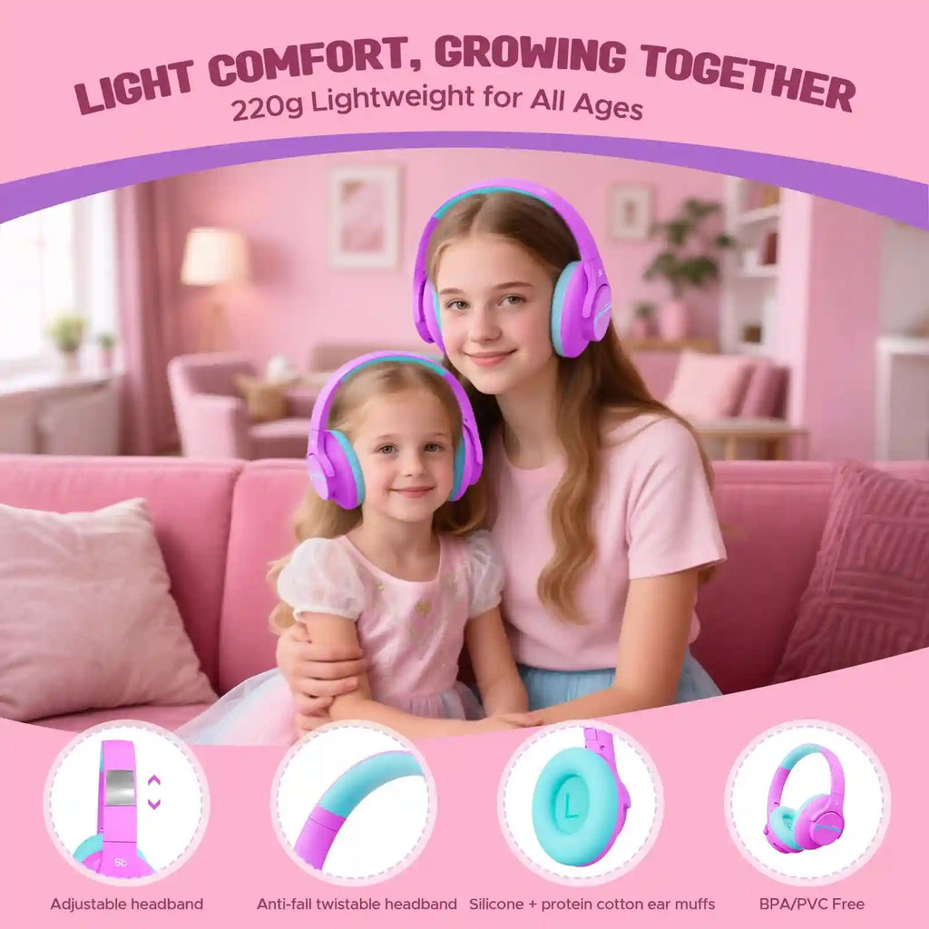 Kids Wireless Headphones with Active Noise Cancellation - Safe Audio Tidesmit