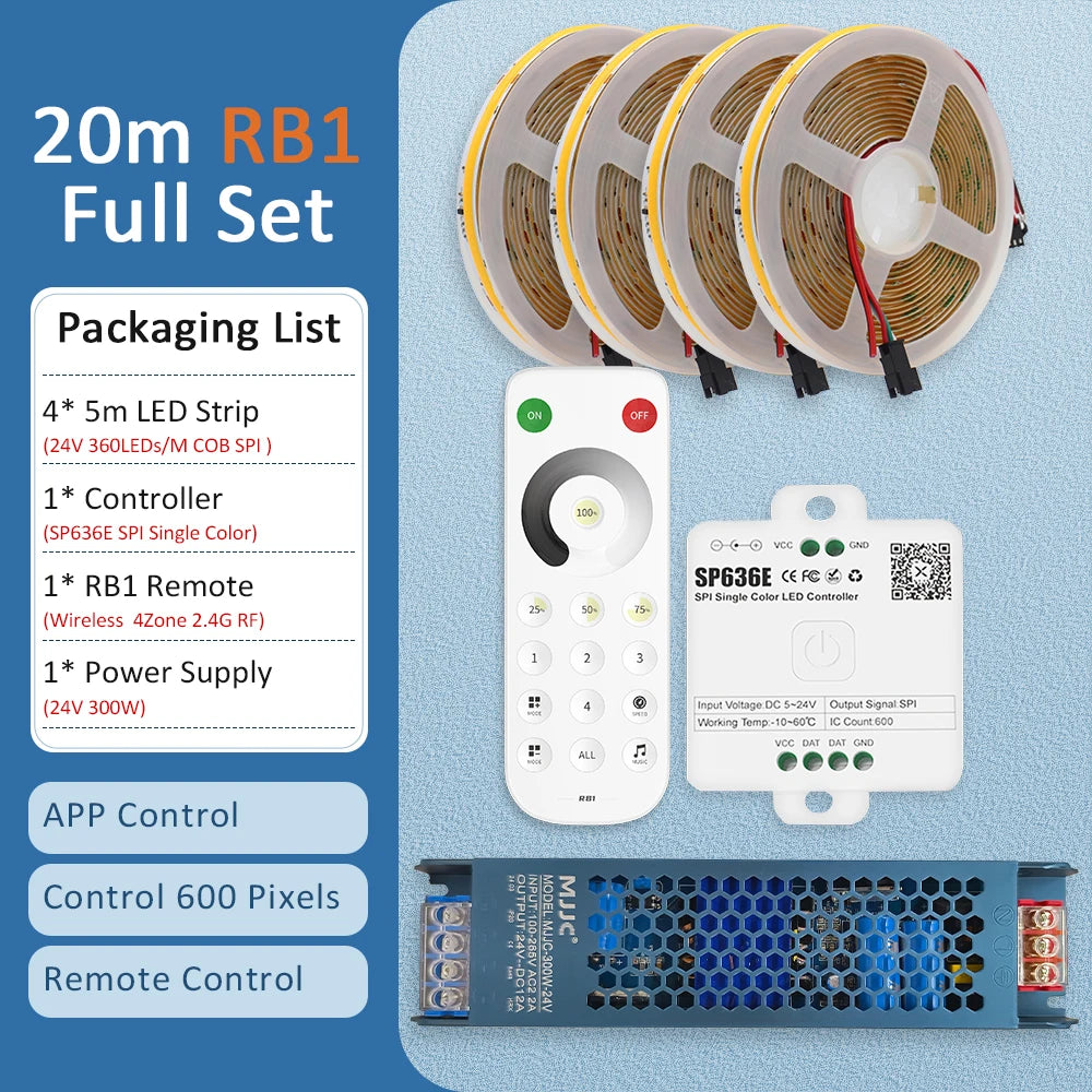 WS2811 Horse Running COB LED Strip 20M 15M 10M 24V Water Flow LED Tape Ribbon Light with Banlanx APP SP636E Touch Controller Set
