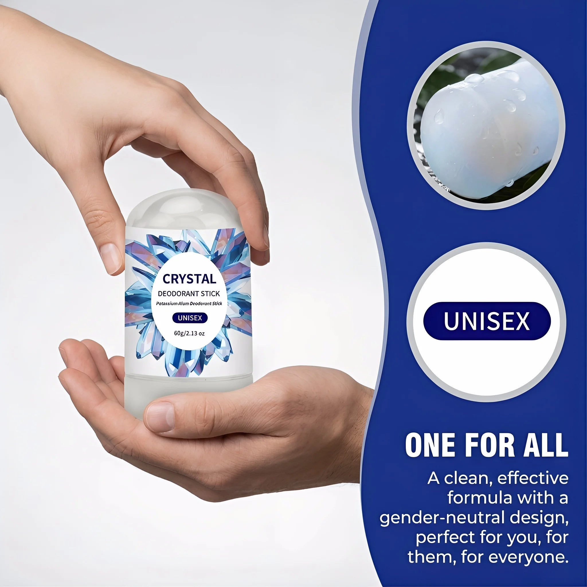 Tidesmit Crystal Alum Deodorant Stick 60g, unscented mineral salt antiperspirant for daily natural odor protection.