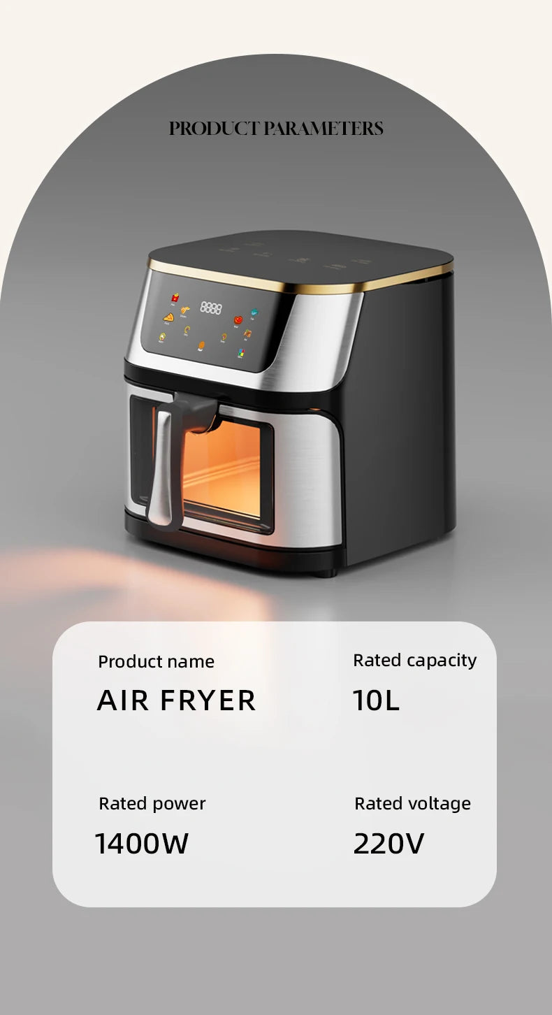 Best Selling Air Fryer 10L with Easy-View Window, Touch Controls, Nonstick, Low Fat Healthy Oil Free Frying