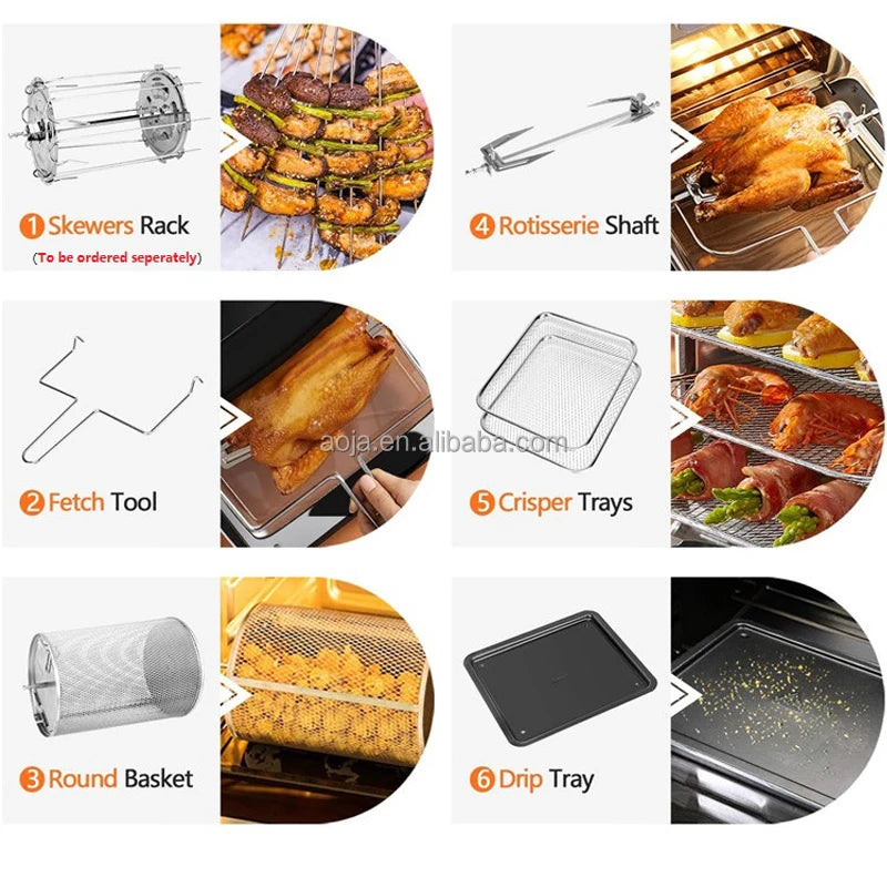 AOJA Factory Smart Stainless Steel Air Fryer Oven 15L Large Capacity Multi-Function Energy Saving Household Kitchen Appliance