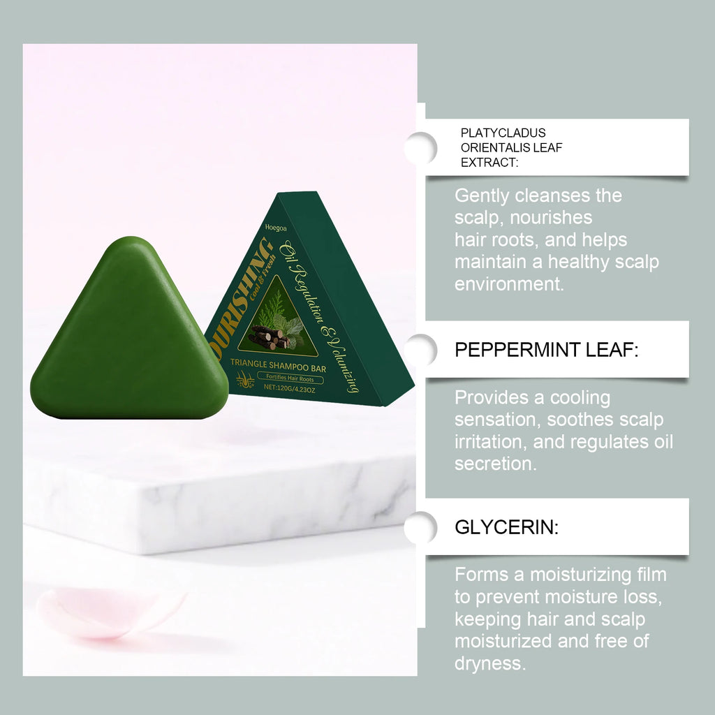 HOEGOA Triangle Herbal Nourishing Shampoo Bar Clean Scalp Reduce Loss Strengthen Hair Control Water-oil Balance Repair Damaged