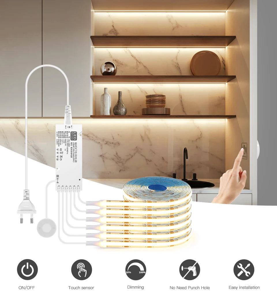 Embeddable Linear COB Strip Light Self-Adhesive LED Tape Home Office Shop Wood Grain Grille Curtain Wall Embedded Ceiling Decor