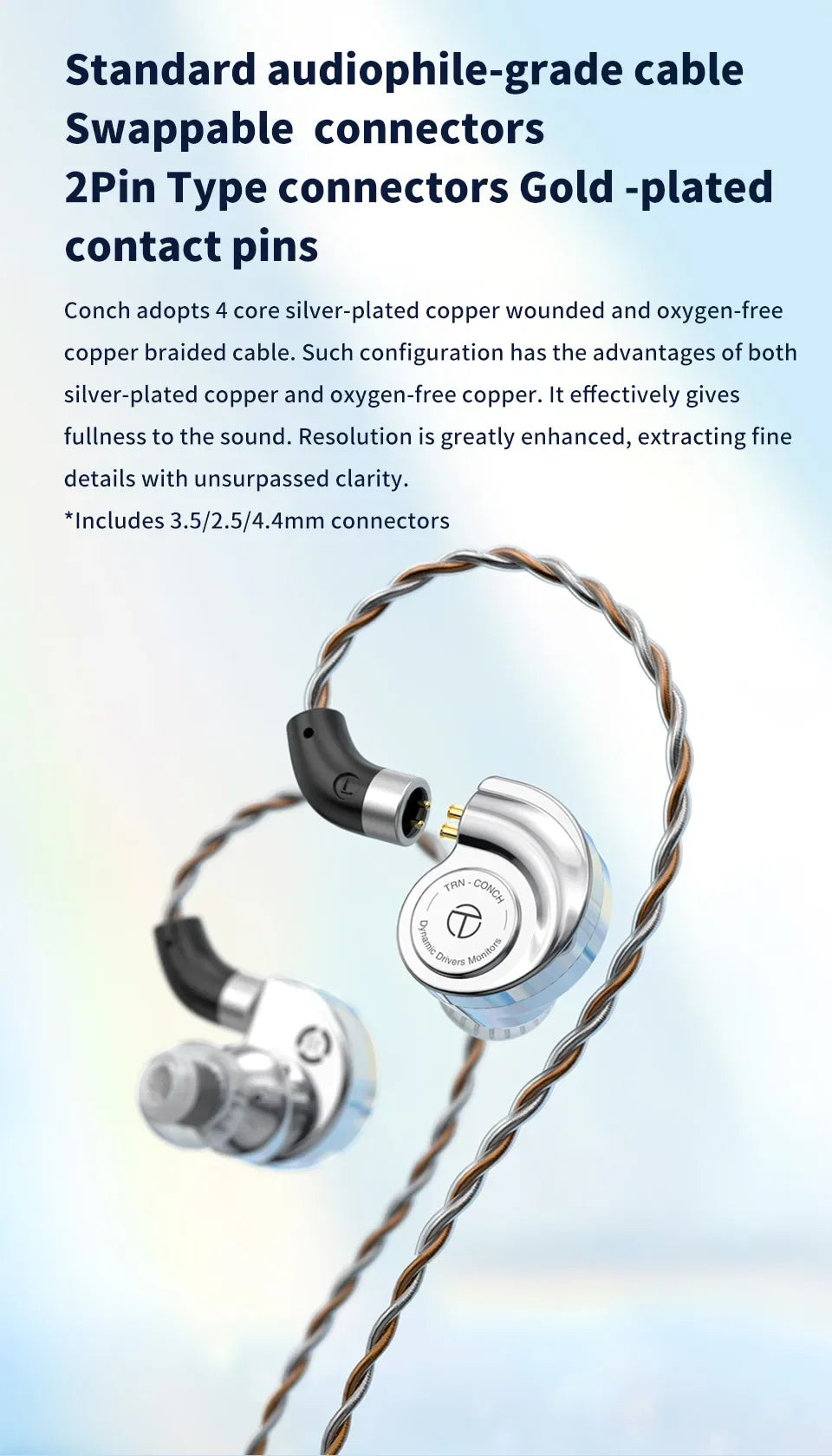 TRN Conch Earphone High-Performance DLC Diamond Diaphragm Dynamic in-Ear Monitors Music Monitors Tuning Wireless earbuds trn v80 Tidesmit