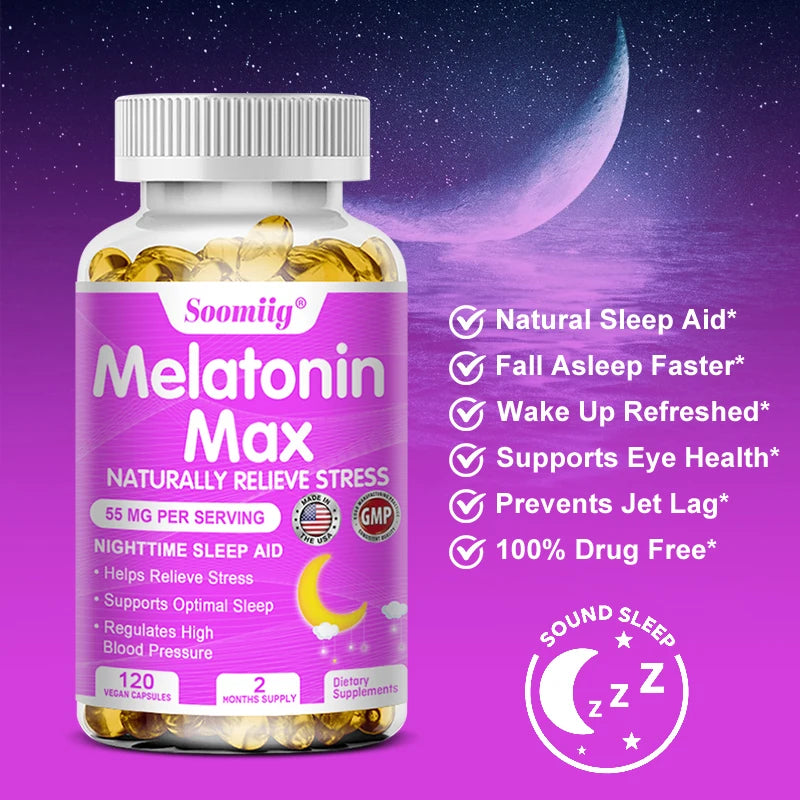 Melatonin 55mg Capsules, Natural Sleep Aid with MSM Zinc Vitamins, Fall Asleep Faster, Stay Asleep Longer, Support Immune System