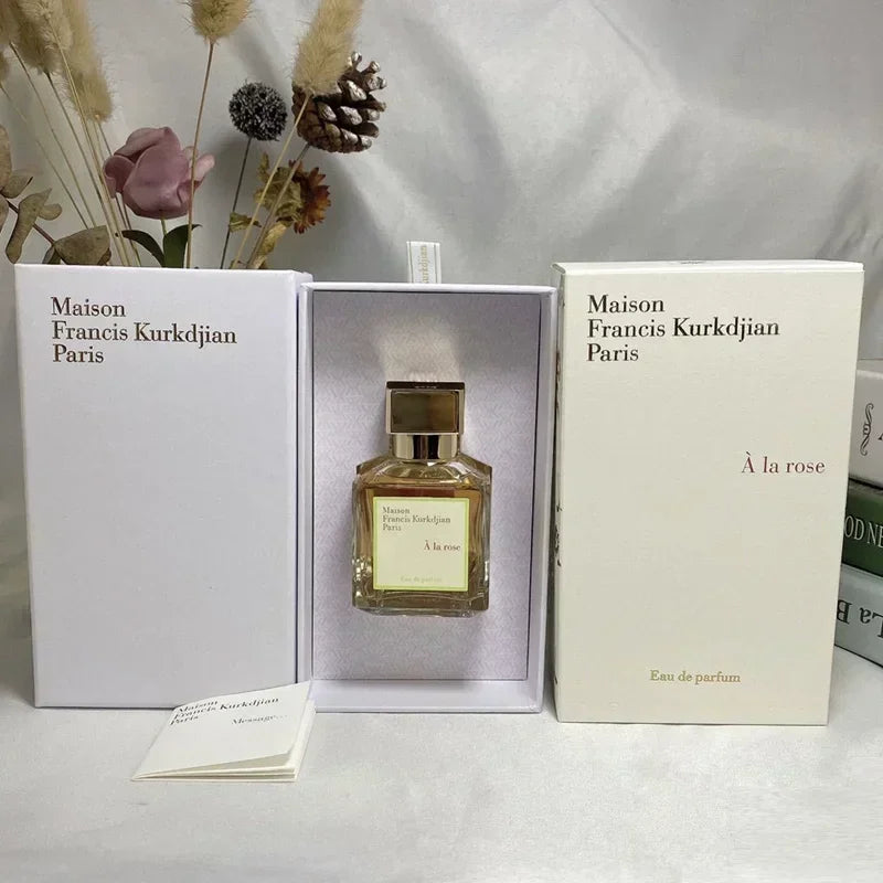 Maison Francis Kurkdjian À la rose EDP perfume, luxury square bottle, floral rose fragrance for men and women gift set.