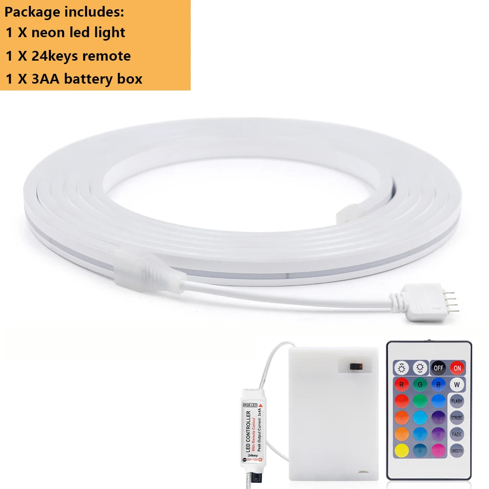 White LED neon strip light roll with 3AA battery box and 24-key remote control